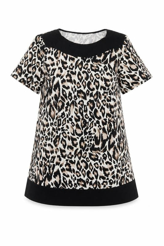 Preworn Womens Black Animal Print  Basic T-Shirt Size 14
