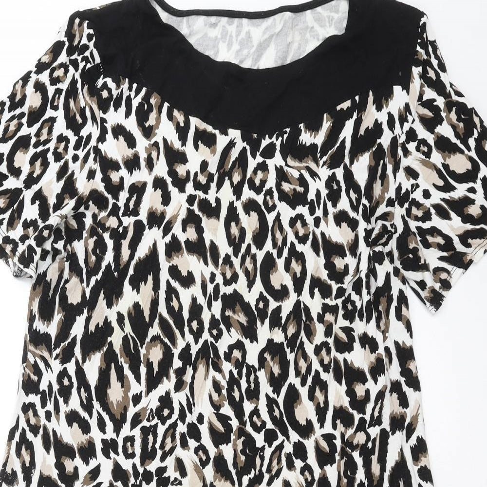 Preworn Womens Black Animal Print  Basic T-Shirt Size 14