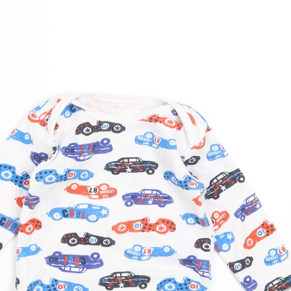 Nutmeg Baby White   Babygrow One-Piece Size 3-6 Months  - cars