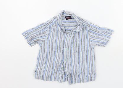 Front view of Next Baby Blue Striped Basic Button-Up, size 3-6, Months