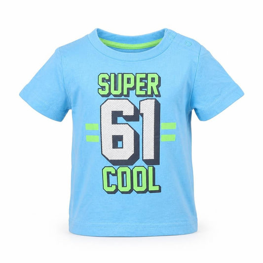 Front view of Mothercare boys’ blue basic t-shirt, size 3-6, months