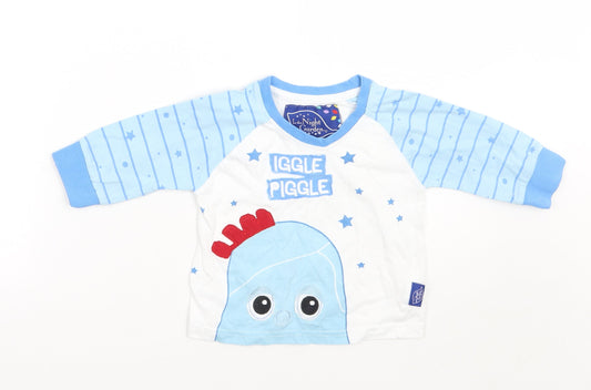 Int he night Baby Blue Striped  Basic T-Shirt Size 9-12 Months