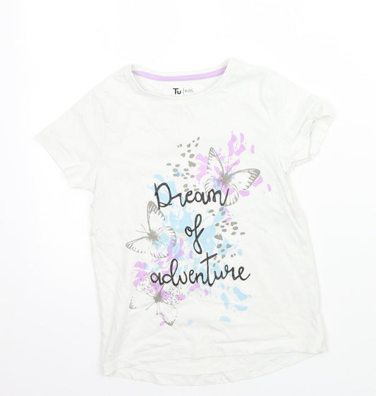 TU Girls White Animal Print  Basic T-Shirt Size 7-8 Years