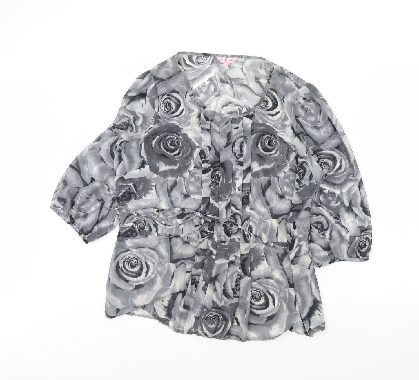 Per Unagrey Womens Grey Floral  Basic Blouse Size 16