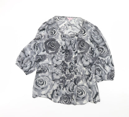 Per Una Womens Grey Floral  Basic Blouse Size 16