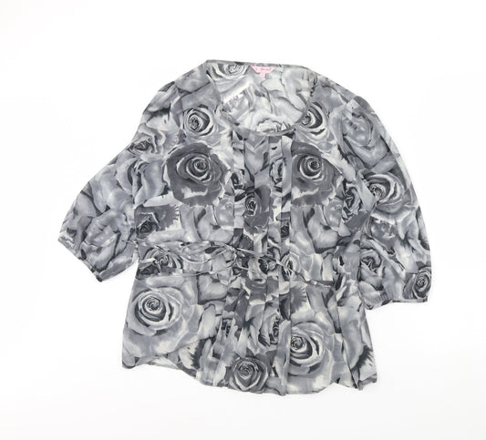 Per Unagrey Womens Grey Floral  Basic Blouse Size 16