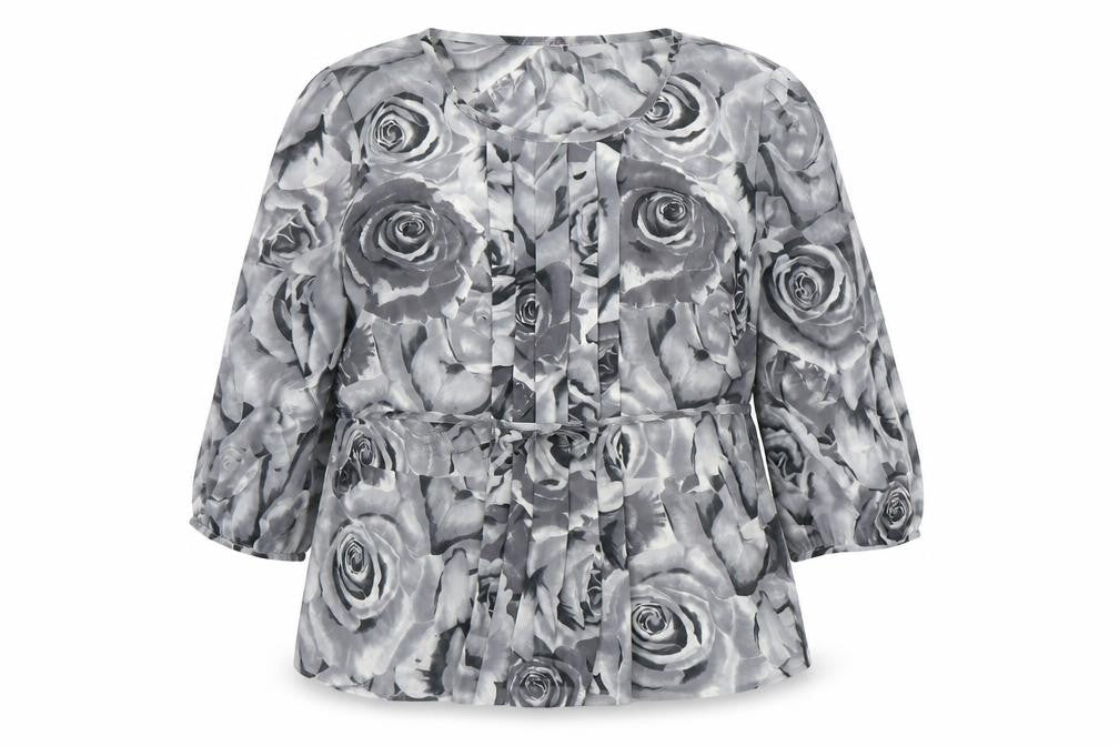 Per Unagrey Womens Grey Floral  Basic Blouse Size 16