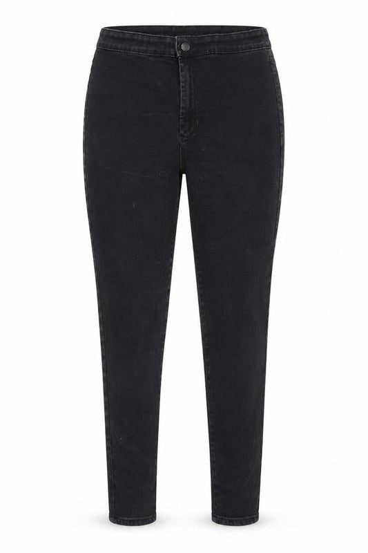 Front view of Denim & Co. women’s black denim skinny jeans, size UK 14, 26-inch leg