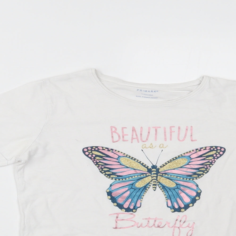 Primark Girls White   Pullover T-Shirt Size 11-12 Years