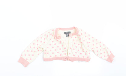 Additional front view of Gap girls’ pink polka dot cardigan jumper, size 3-6, months