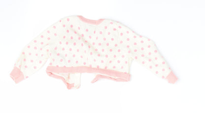 Back view of Gap girls’ pink polka dot cardigan jumper, size 3-6, months