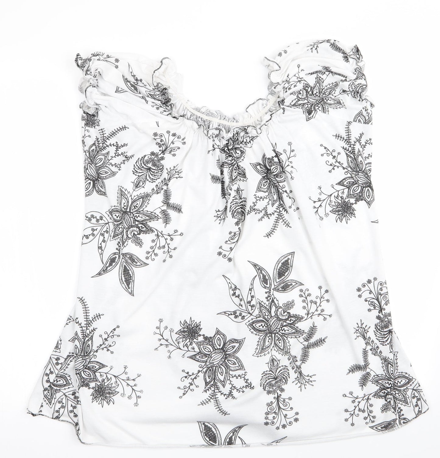 Preworn Womens Black Floral  Basic T-Shirt Size 2XL  - Elasticated neckline