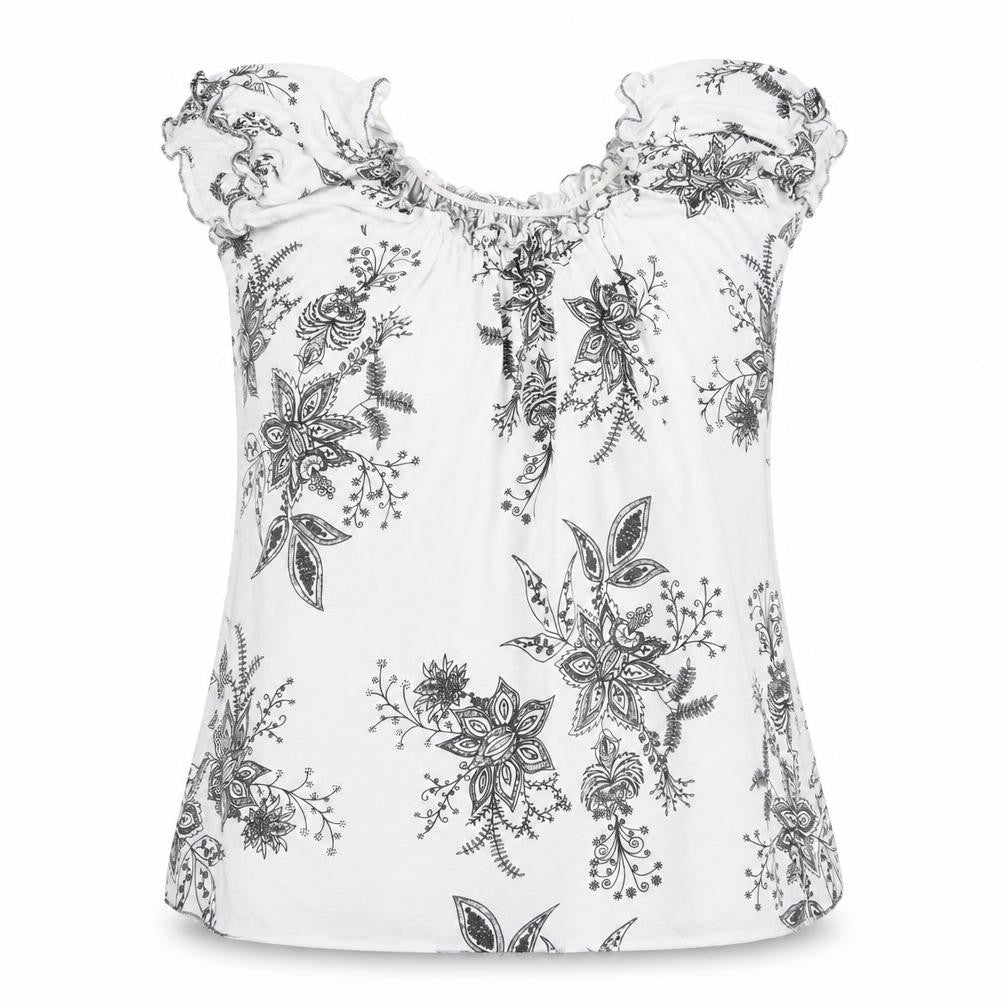 Preworn Womens Black Floral  Basic T-Shirt Size 2XL  - Elasticated neckline