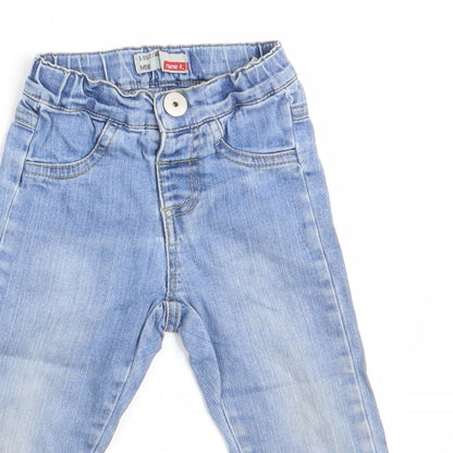 Close-up detail of NAME IT girls’ blue cargo jeans, size 18-24, months