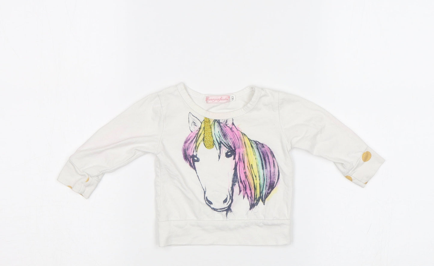 Fuerjiafushi Baby White   Basic Blouse Size 3-6 Months  - Unicorn