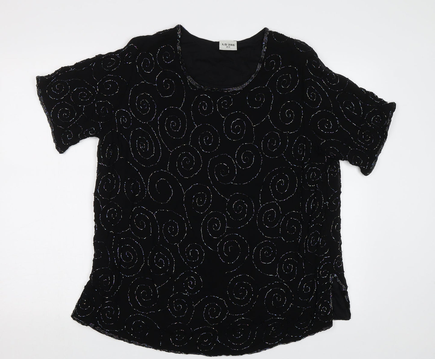 Preworn Womens Black Geometric  Basic Blouse Size XL  - Embellished