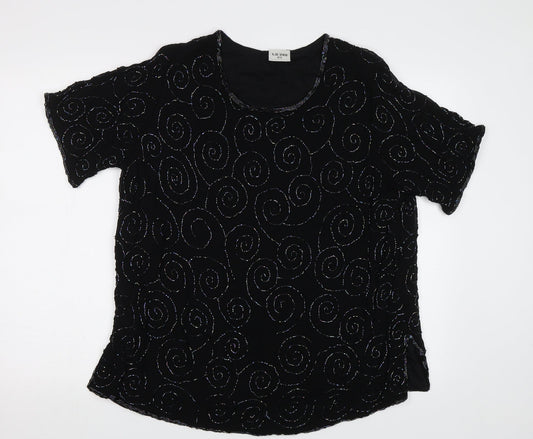 Preworn Womens Black Geometric  Basic Blouse Size XL  - Embellished