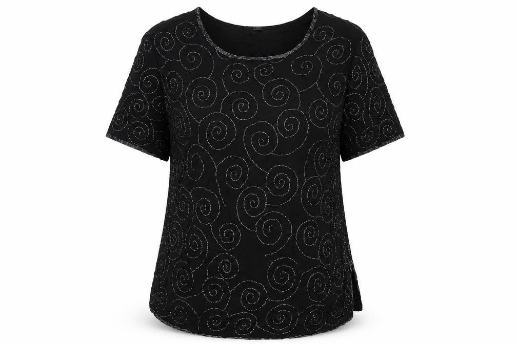 Preworn Womens Black Geometric  Basic Blouse Size XL  - Embellished