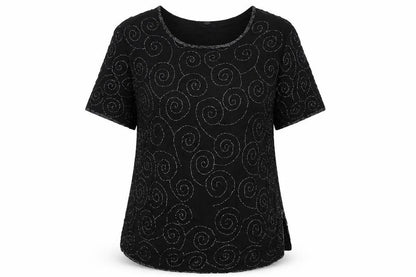 Preworn Womens Black Geometric  Basic Blouse Size XL  - Embellished