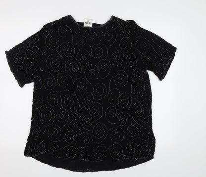 Preworn Womens Black Geometric  Basic Blouse Size XL  - Embellished
