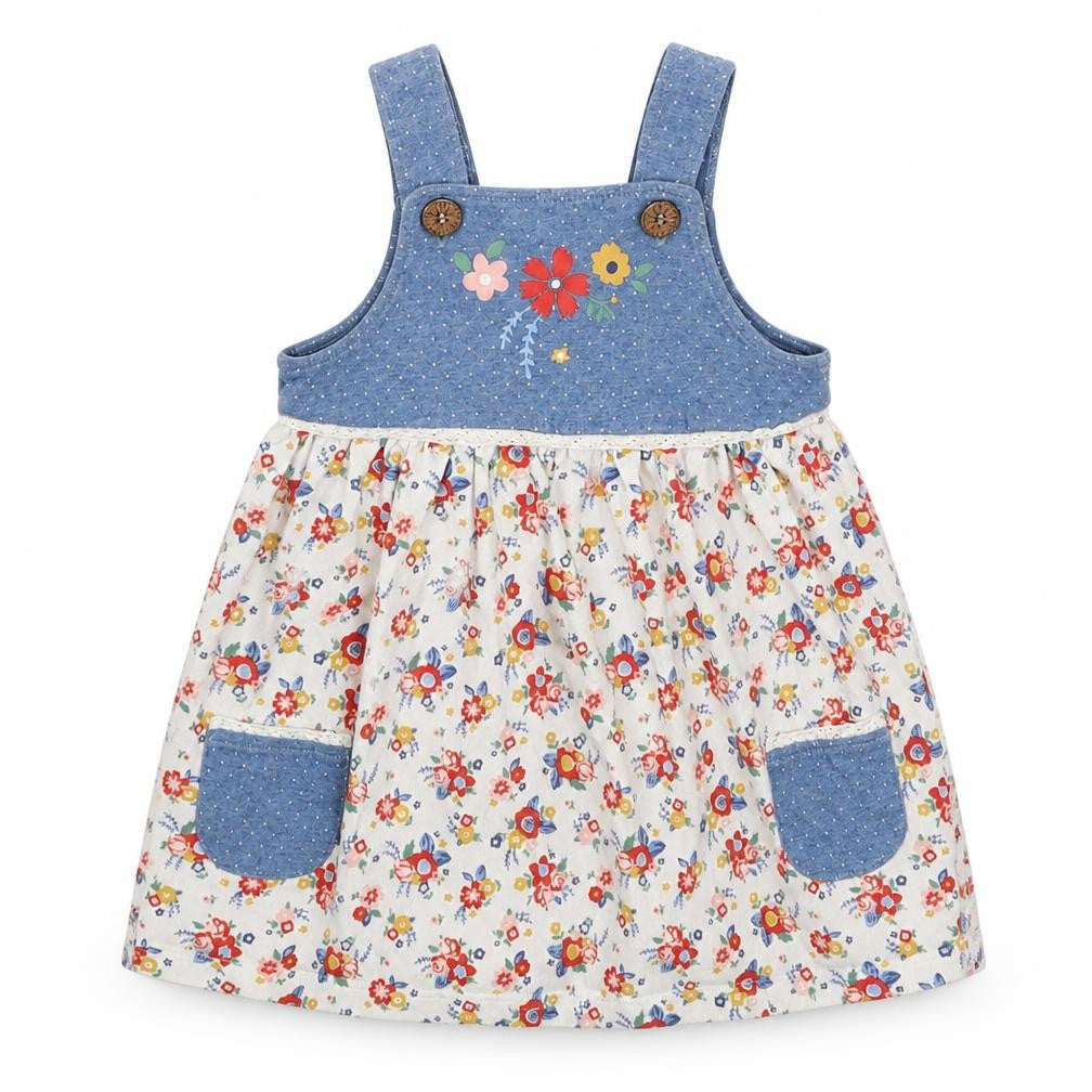 Nutmeg Girls Multicoloured Floral  Pinafore/Dungaree Dress  Size 3-6 Months