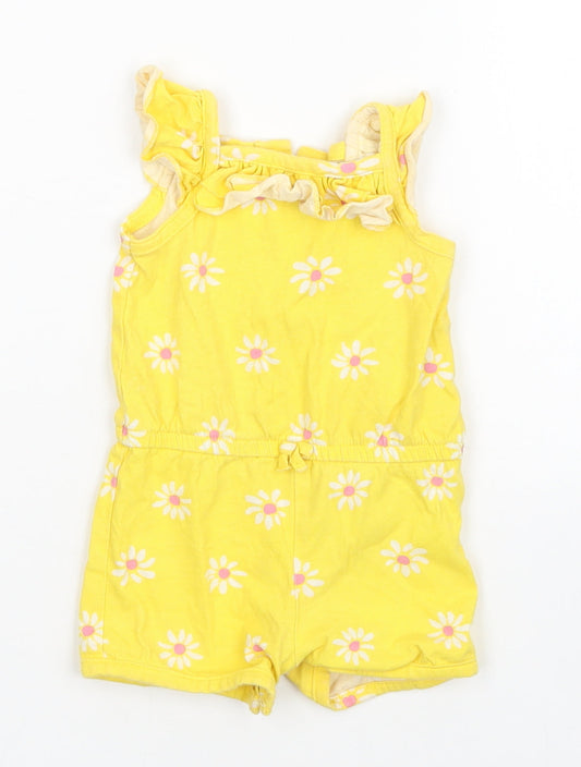 Mothercare Girls Yellow Floral  Romper One-Piece Size 3-6 Months