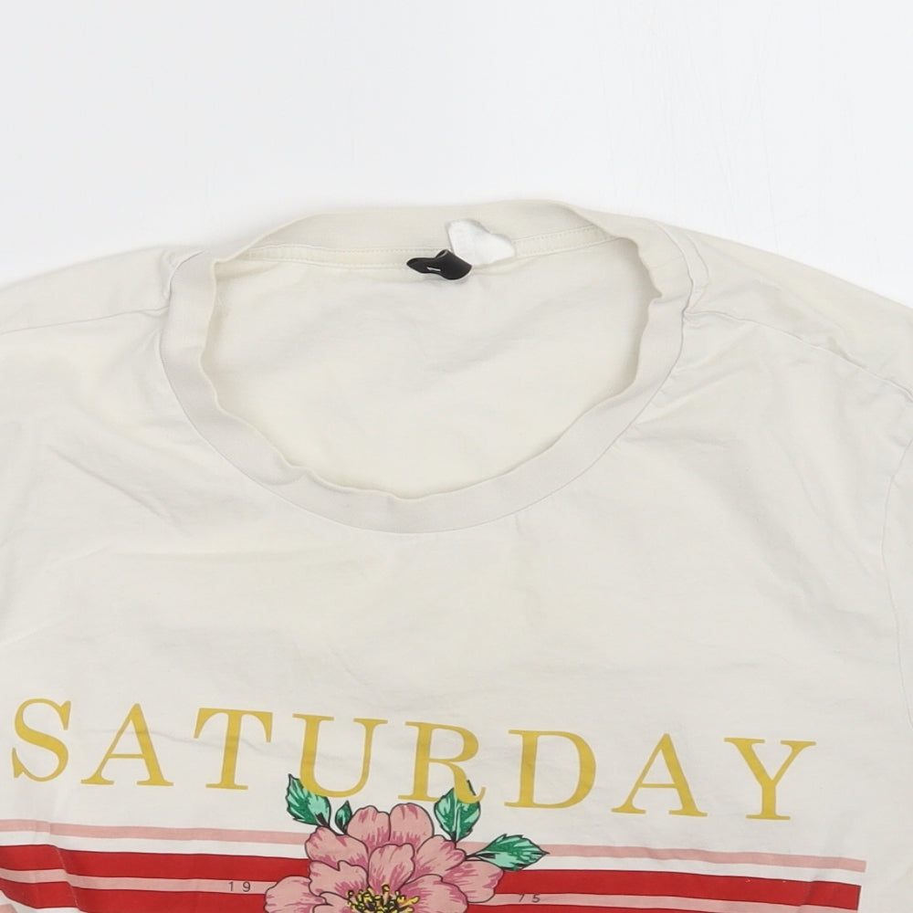 H7m Womens White   Basic T-Shirt Size L