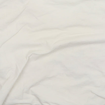 Brand and care label for H7m women’s white basic t-shirt, size L