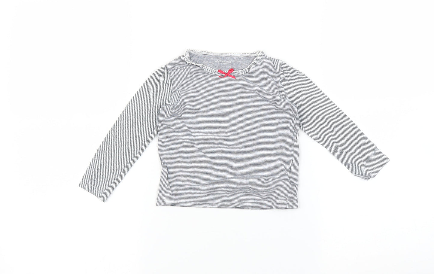Preworn Girls Grey Striped  Basic T-Shirt Size 3 Years