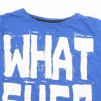 Close-up detail of Rebel boys’ blue basic t-shirt, size 9-10, years - whatever