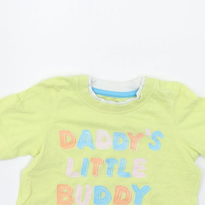 Close-up detail of Mothercare Baby Yellow Basic T-Shirt, size 9-12, Months
