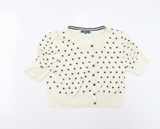 Evie Womens Beige Polka Dot Knit Cardigan Jumper Size 14