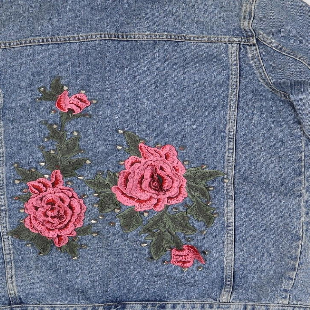 Primark Womens Blue  Denim Jacket  Size 6  - Rose Applique