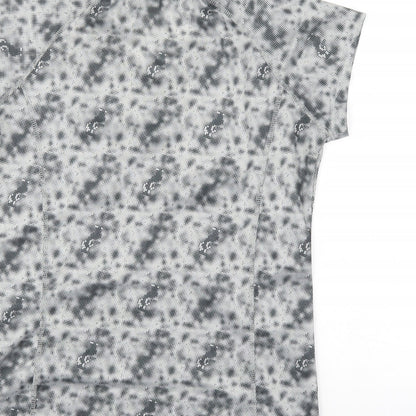 Brand and care label for Crivit women’s grey camouflage basic t-shirt