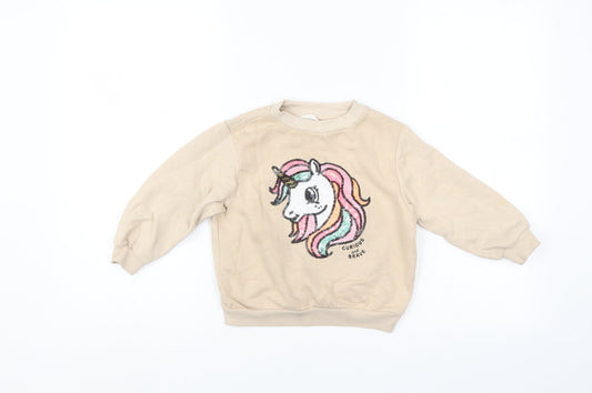 H&M Girls Beige   Pullover Sweatshirt Size 2-3 Years