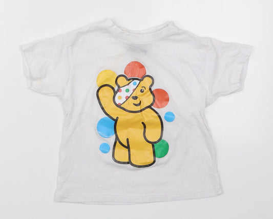 Preworn Boys White   Basic T-Shirt Size 3-4 Years  - Pudsey