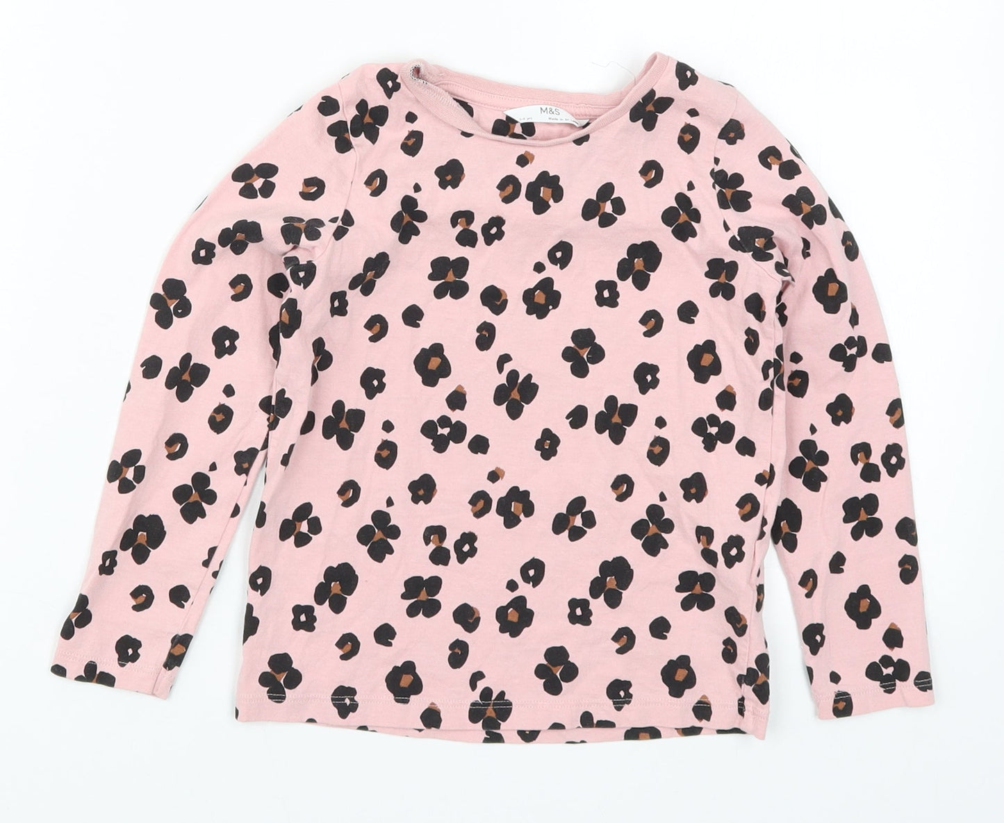 Marks and Spencer Girls Pink Animal Print  Basic T-Shirt Size 5-6 Years
