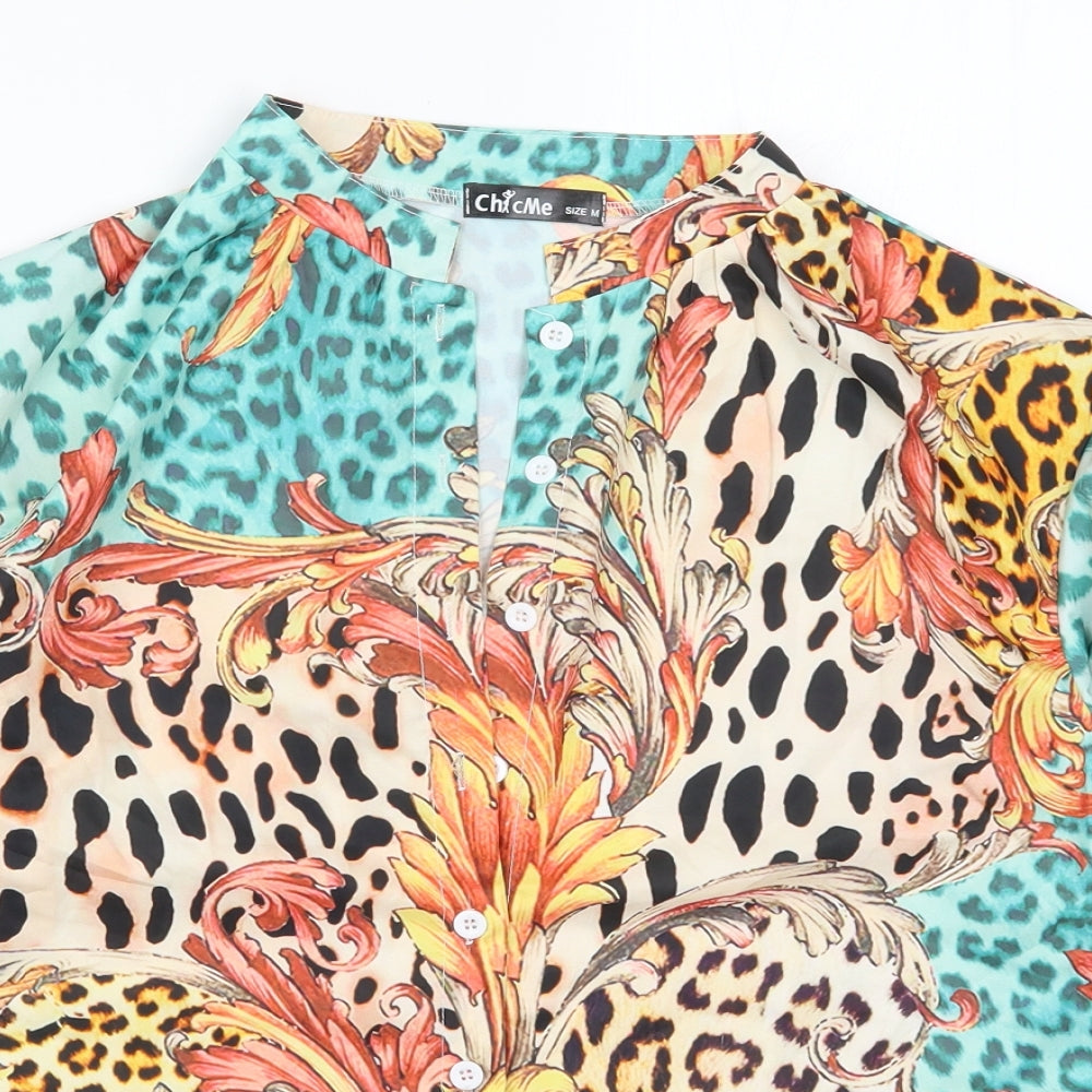 Chic Me Womens Multicoloured Animal Print  Basic Button-Up Size M