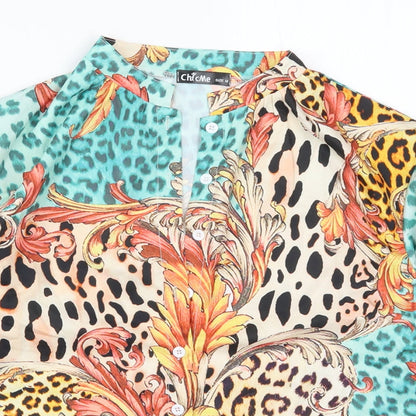 Chic Me Womens Multicoloured Animal Print  Basic Button-Up Size M