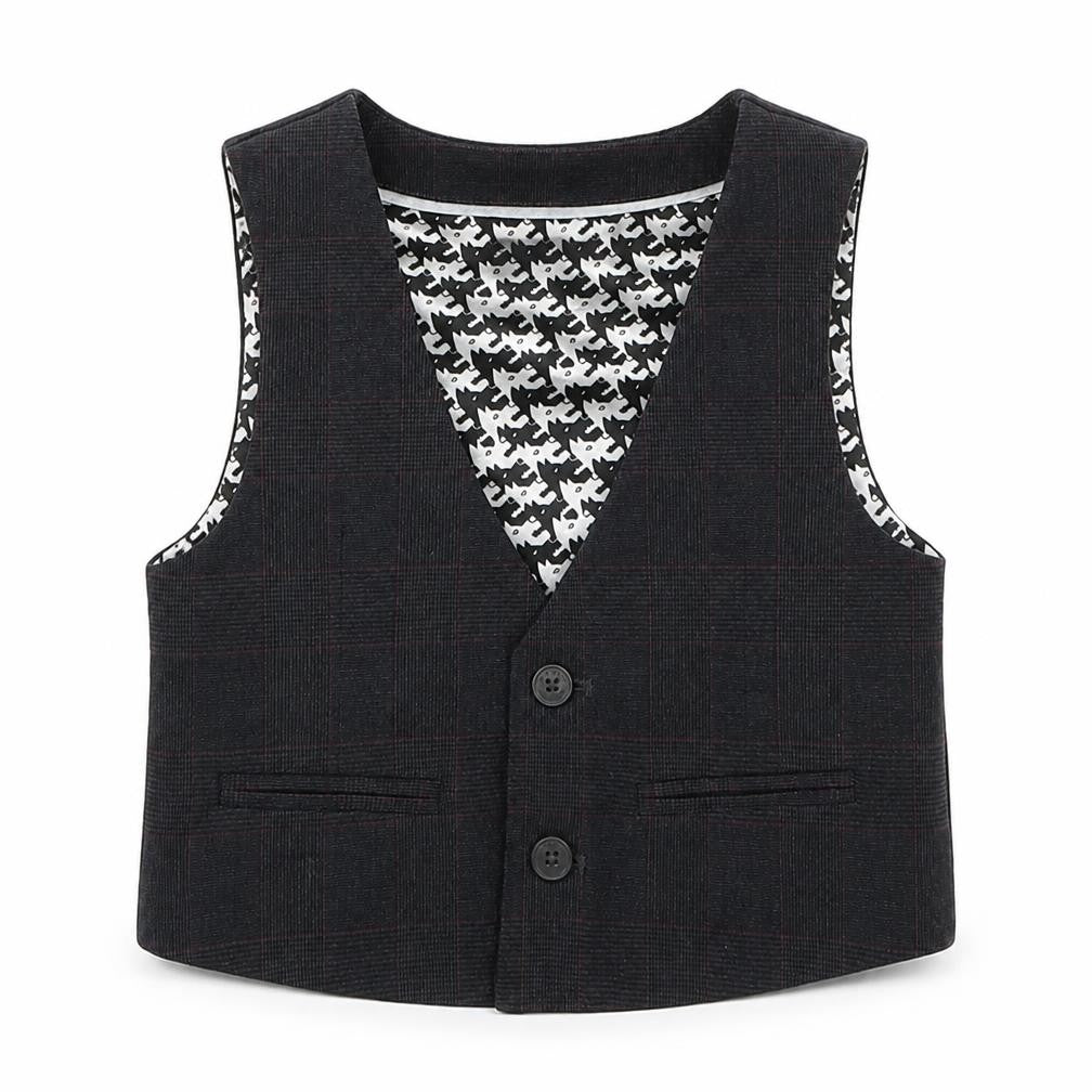 Marks & Spencer Boys Grey Check  Jacket Waistcoat Size 2-3 Years