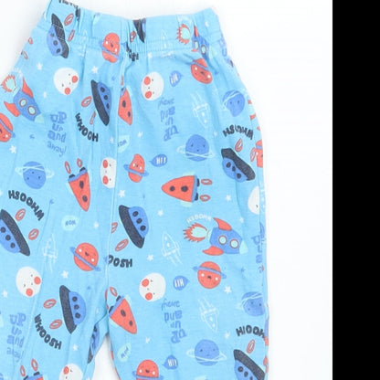 Close-up detail of George boys’ blue geometric capri pyjama set, size 18-24, months