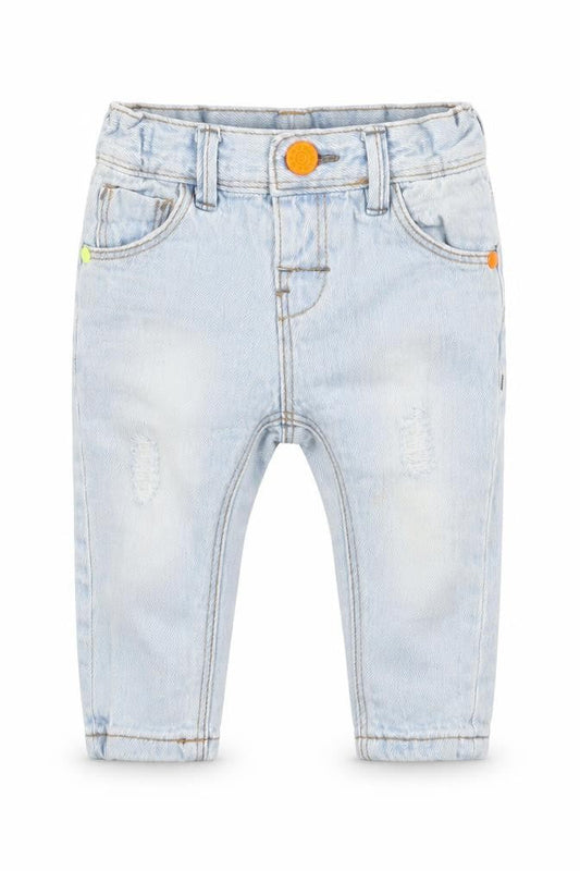 Front view of Next boys’ blue denim cargo jeans, size 3-6, months