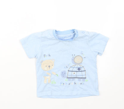 Additional front view of Tu boys’ blue basic t-shirt, size 9-12, months