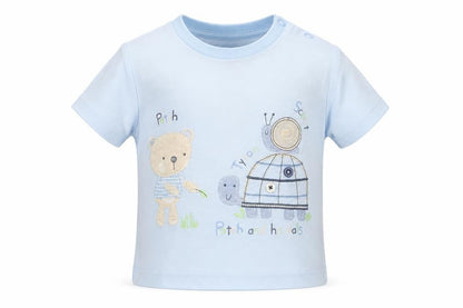 Front view of Tu boys’ blue basic t-shirt, size 9-12, months