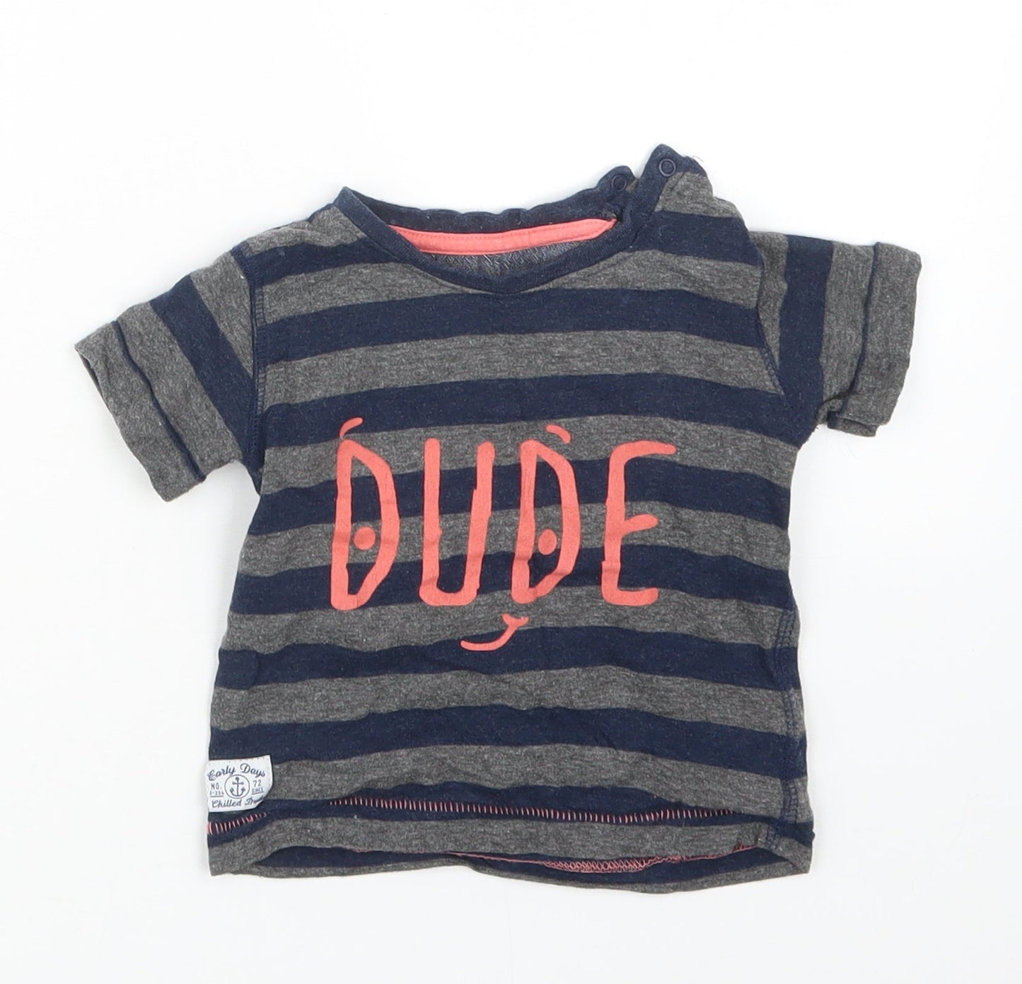 Earlydays Boys Blue Striped  Basic T-Shirt Size 9-12 Months