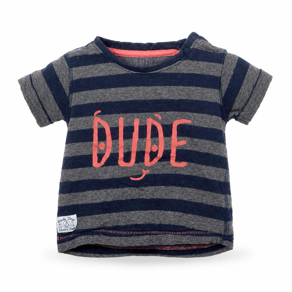 Earlydays Boys Blue Striped  Basic T-Shirt Size 9-12 Months