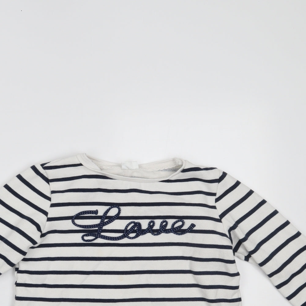 F&F Girls White Striped  Pullover Jumper Size 9-10 Years