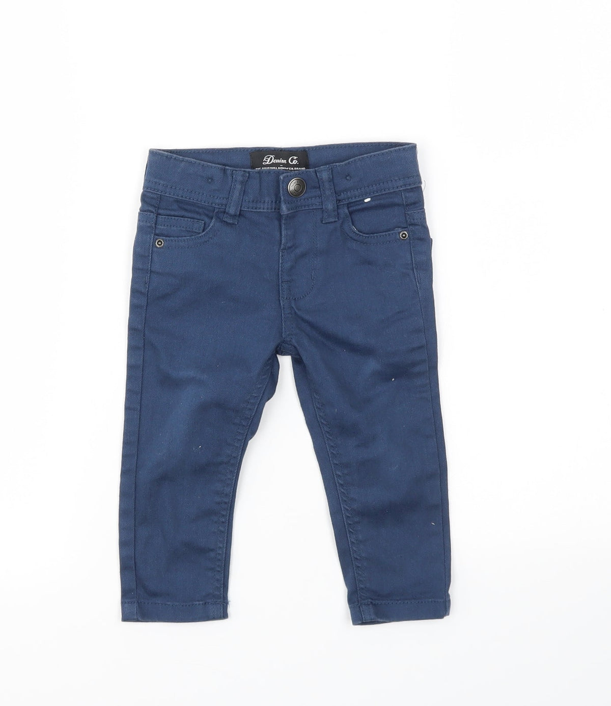Additional front view of DENIM&CO girls’ blue capri jeans, size 9-12, months