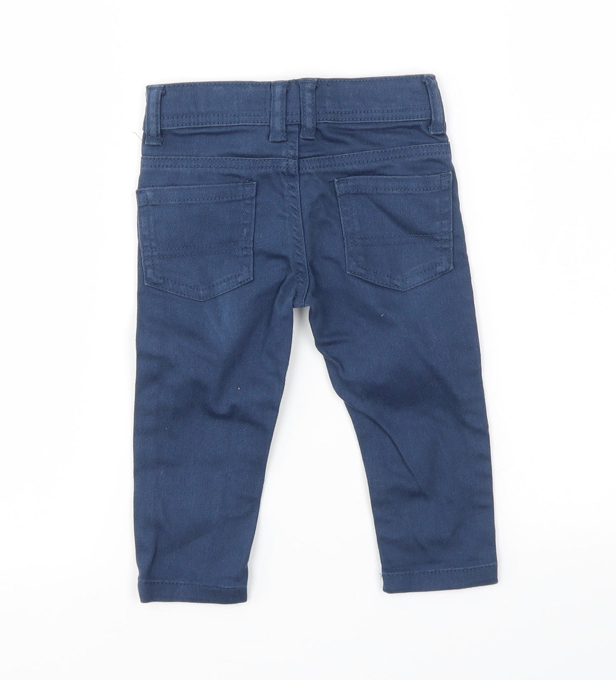 Back view of DENIM&CO girls’ blue capri jeans, size 9-12, months