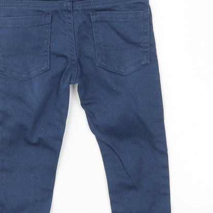 Brand and care label for DENIM&CO girls’ blue capri jeans, size 9-12, months